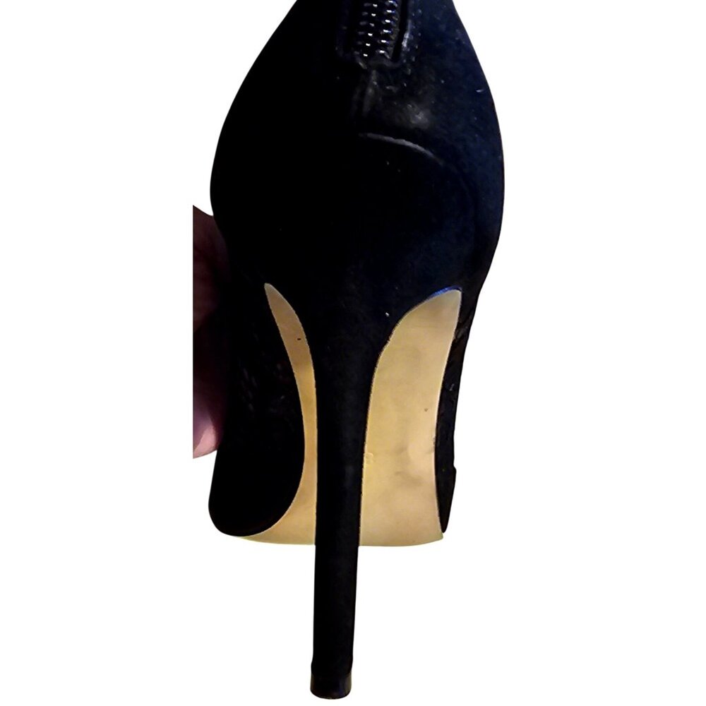 BCBGMAXAZRIA Black Lace Pointed-Toe High Heel Booties Size 8M Textured Design - Picture 10 of 10